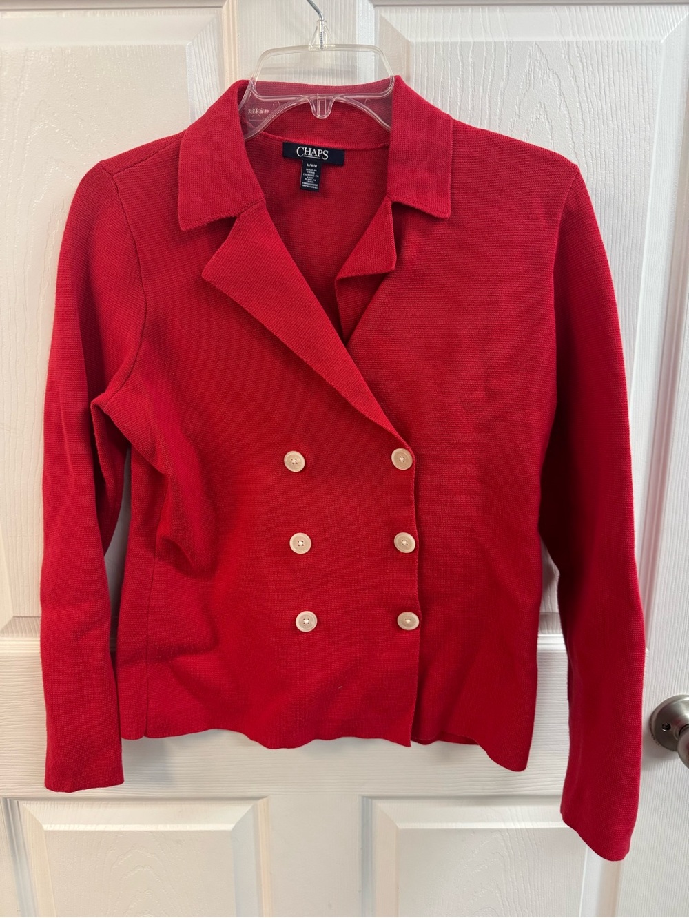 Chaps Red Double-Breasted Knit Blazer